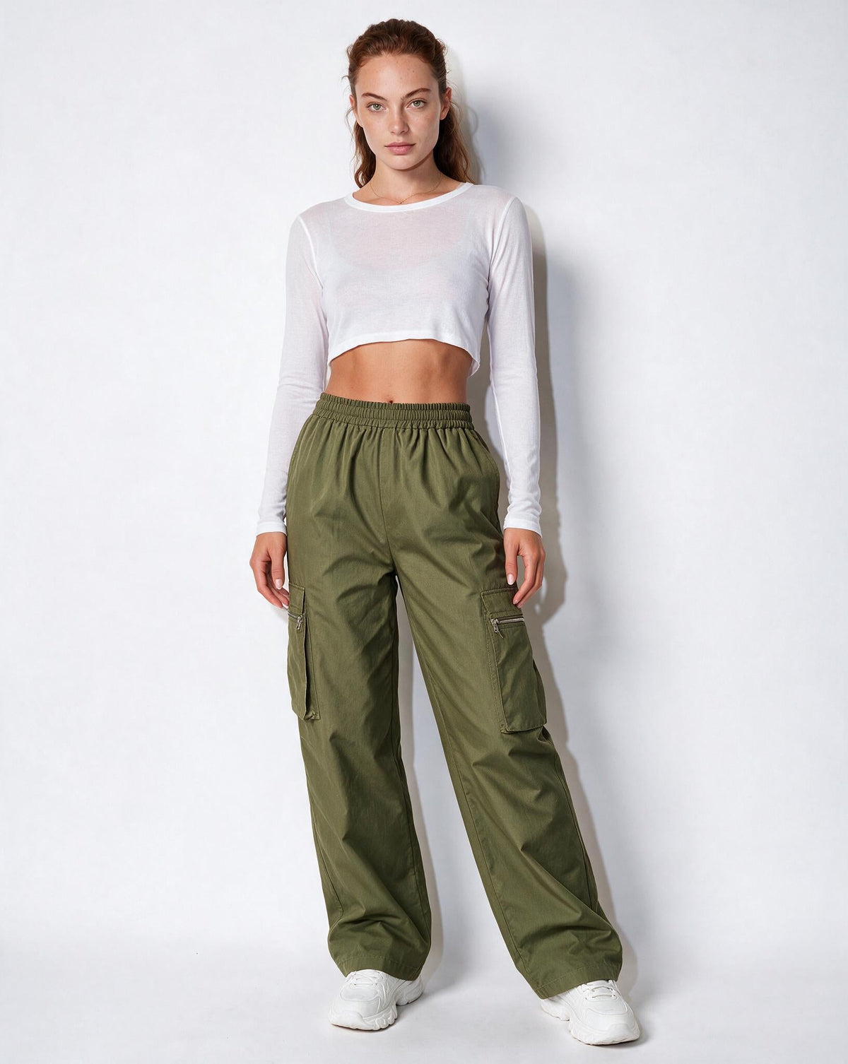 Elasticated Cargo Pocket Wide-Leg Trousers