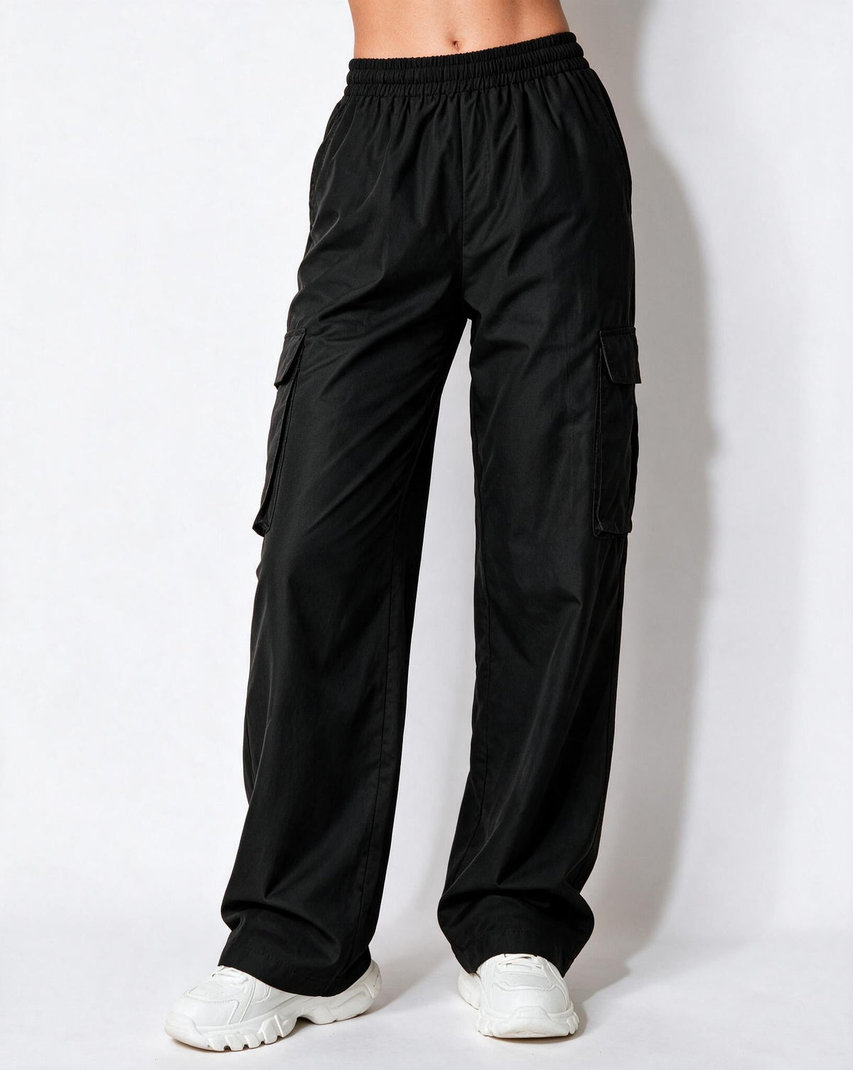 Elasticated Cargo Pocket Wide-Leg Trousers