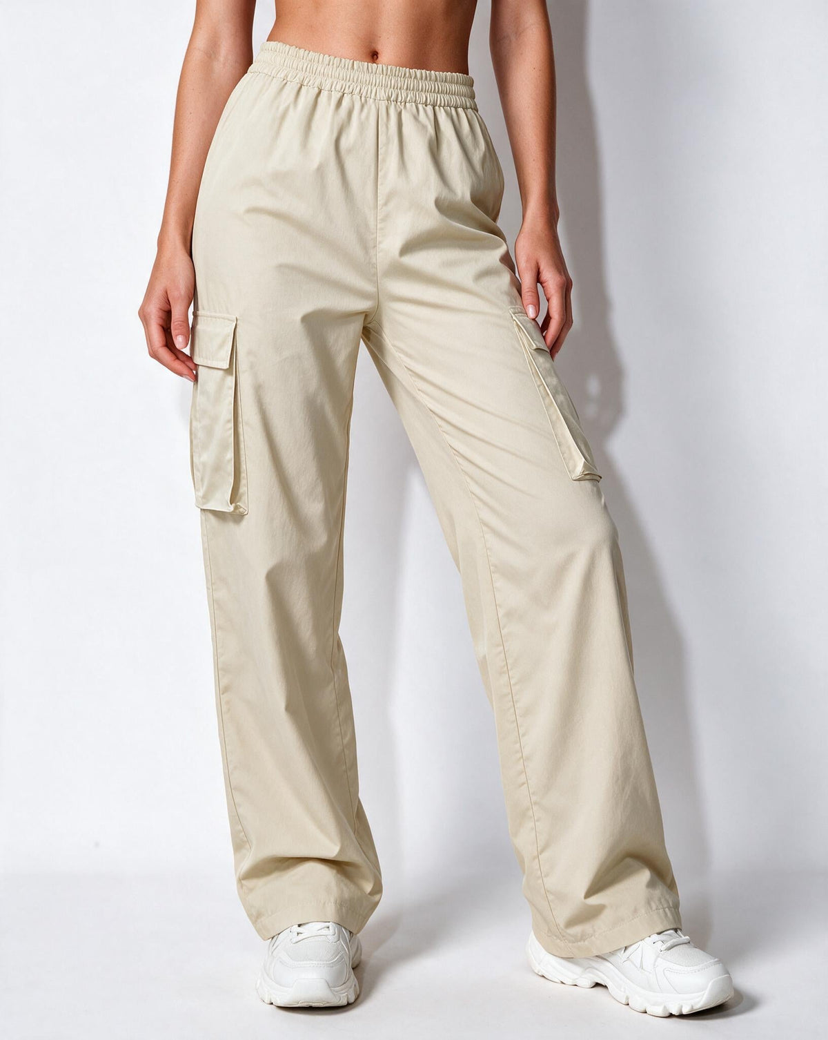 Elasticated Cargo Pocket Wide-Leg Trousers