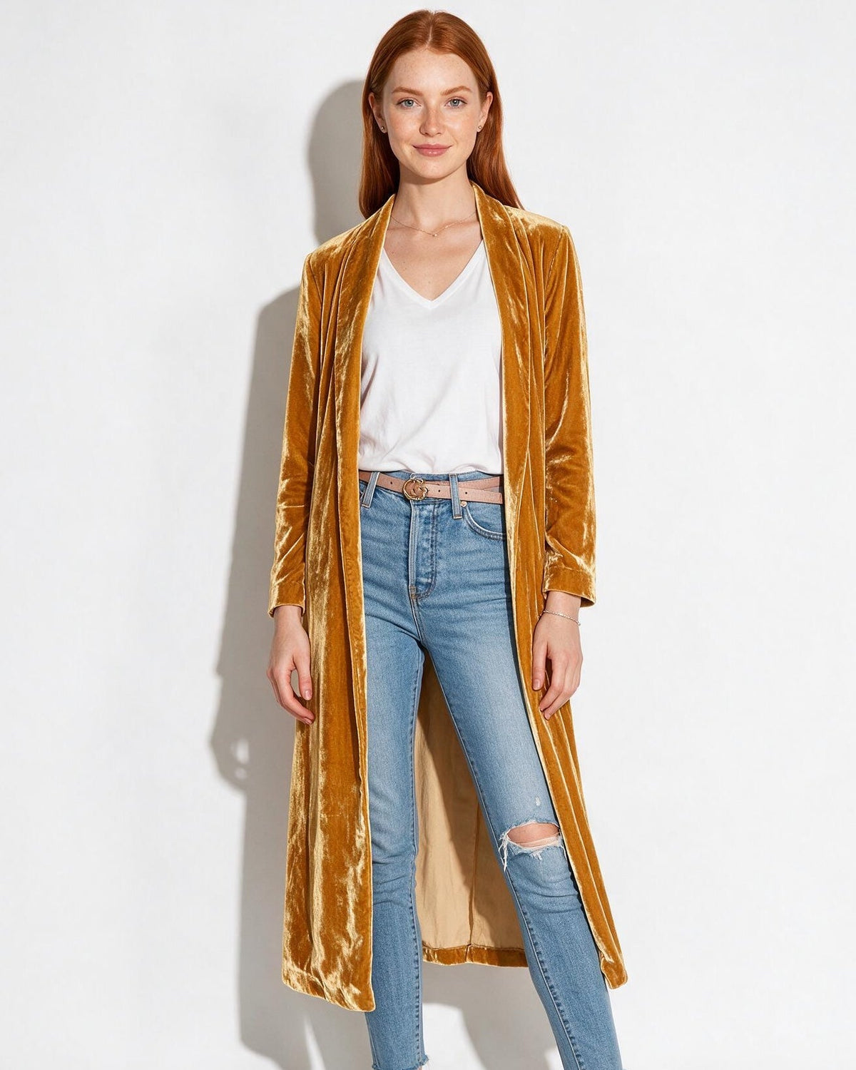 Open Front Shawl Collar Longline Duster Coat