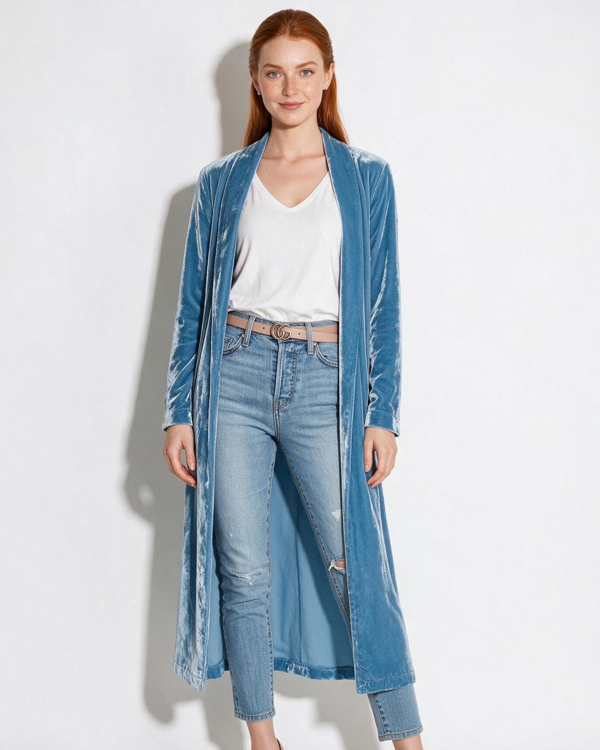 Open Front Shawl Collar Longline Duster Coat