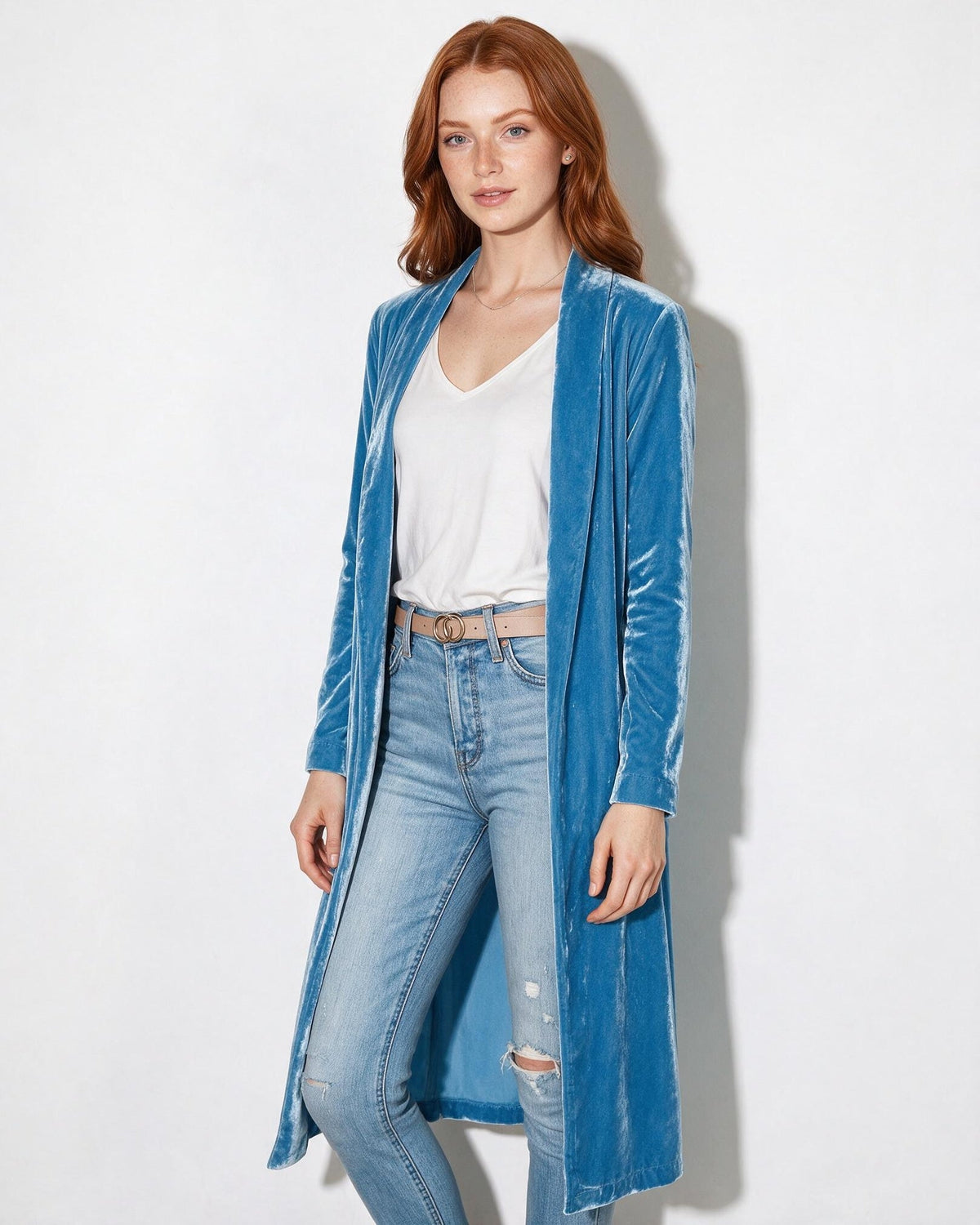 Open Front Shawl Collar Longline Duster Coat