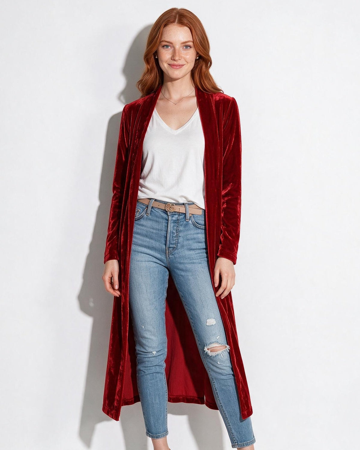 Open Front Shawl Collar Longline Duster Coat