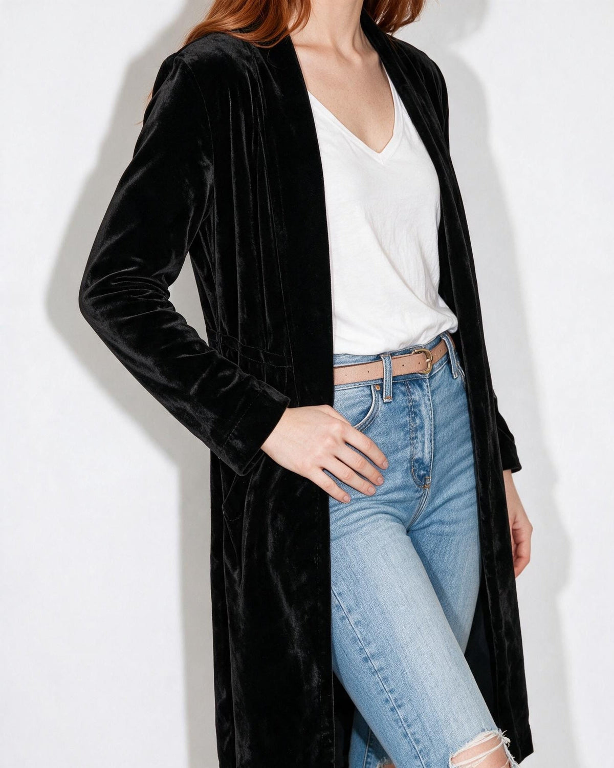 Open Front Shawl Collar Longline Duster Coat