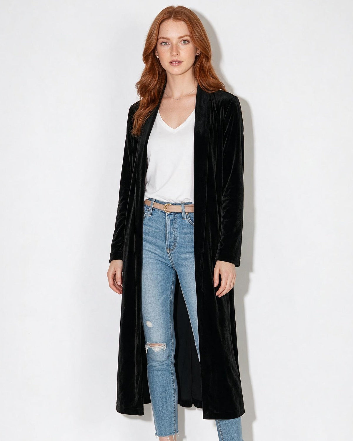 Open Front Shawl Collar Longline Duster Coat