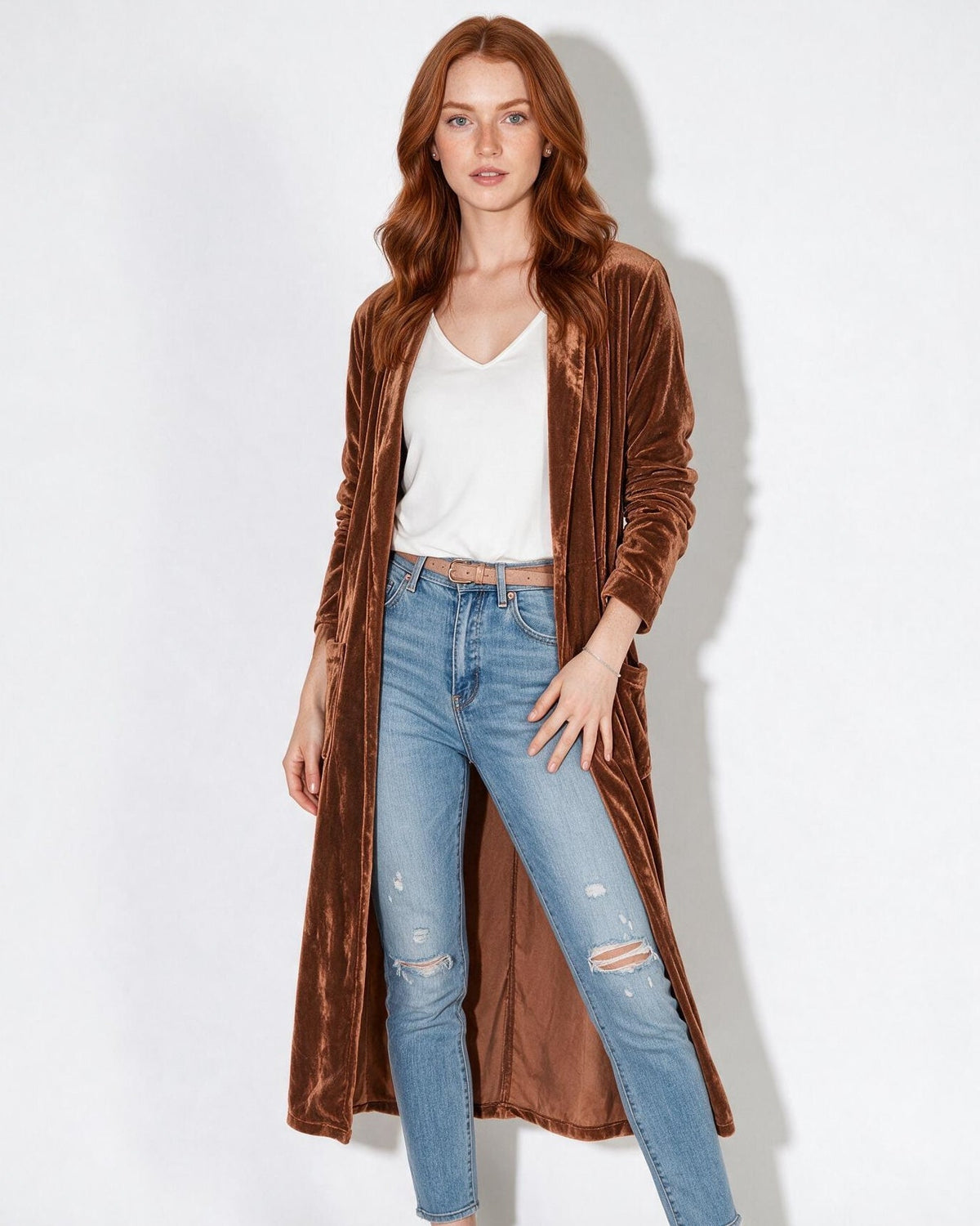 Open Front Shawl Collar Longline Duster Coat