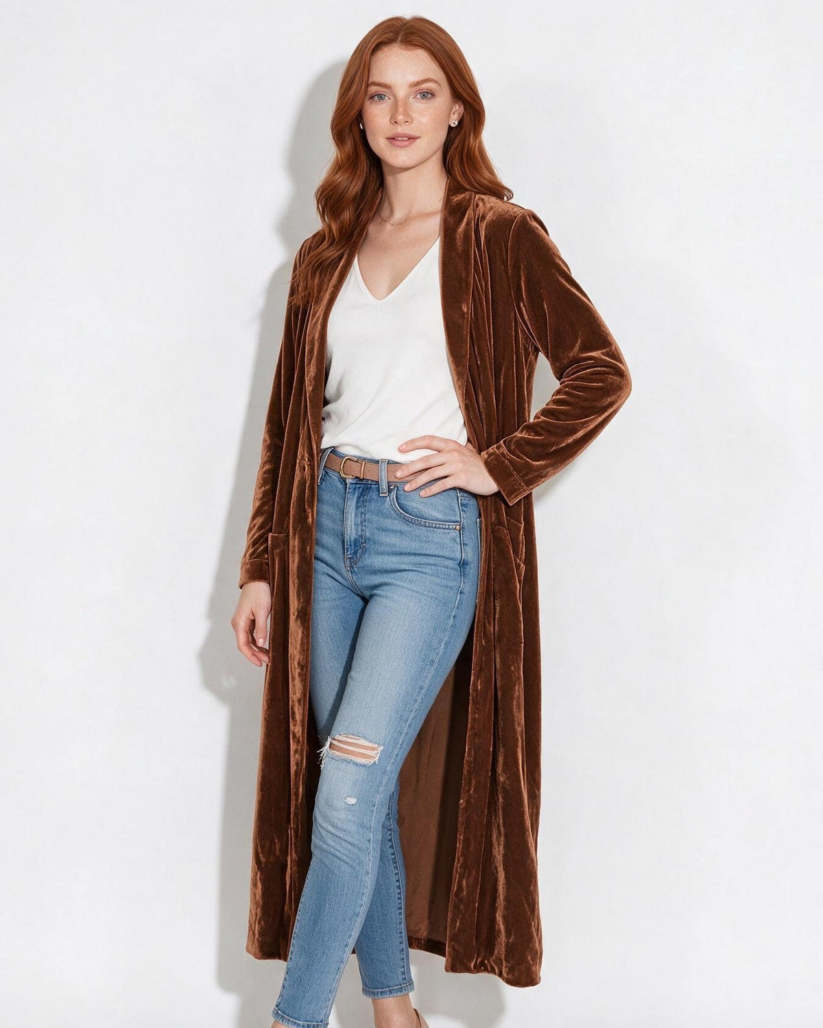 Open Front Shawl Collar Longline Duster Coat