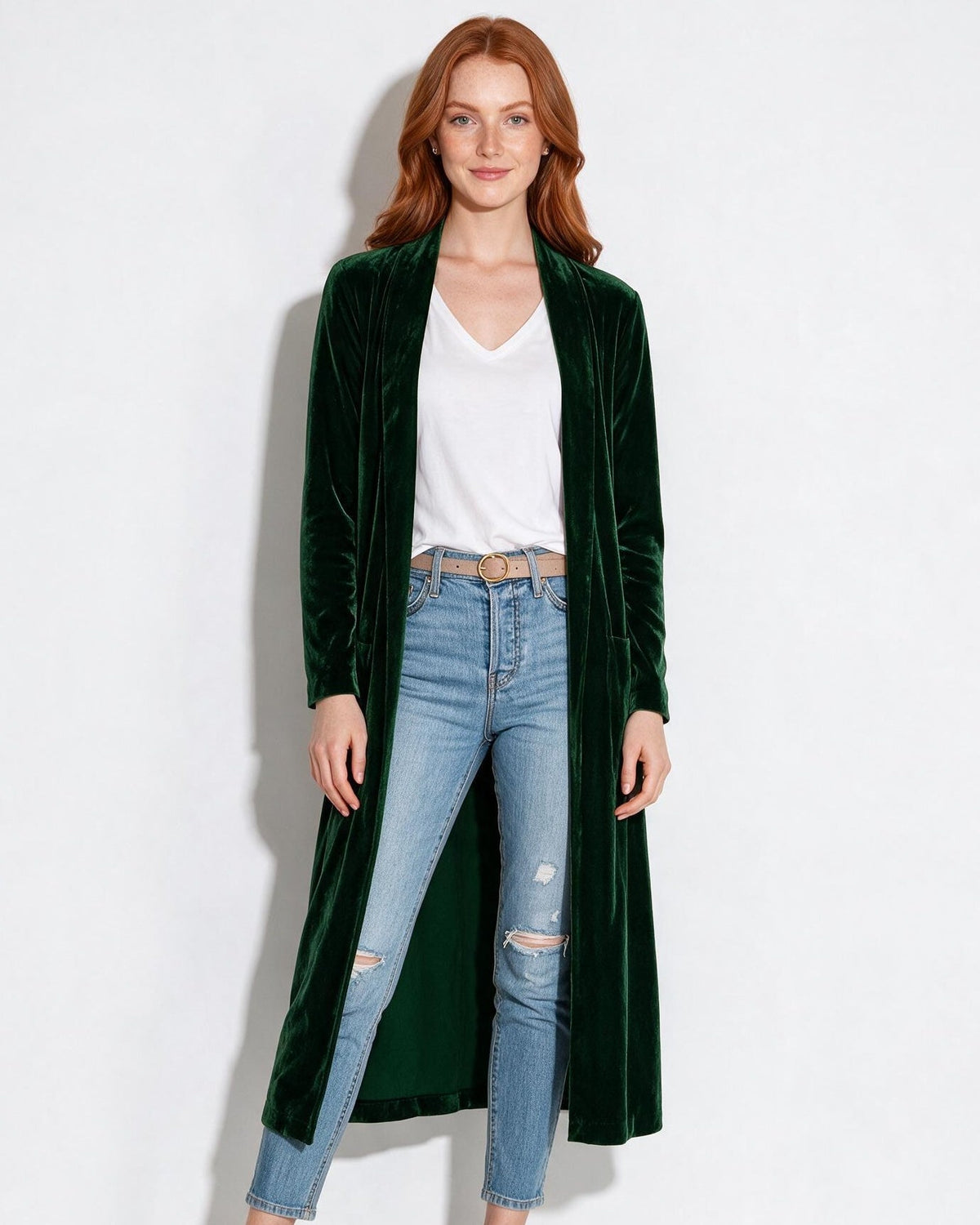 Open Front Shawl Collar Longline Duster Coat