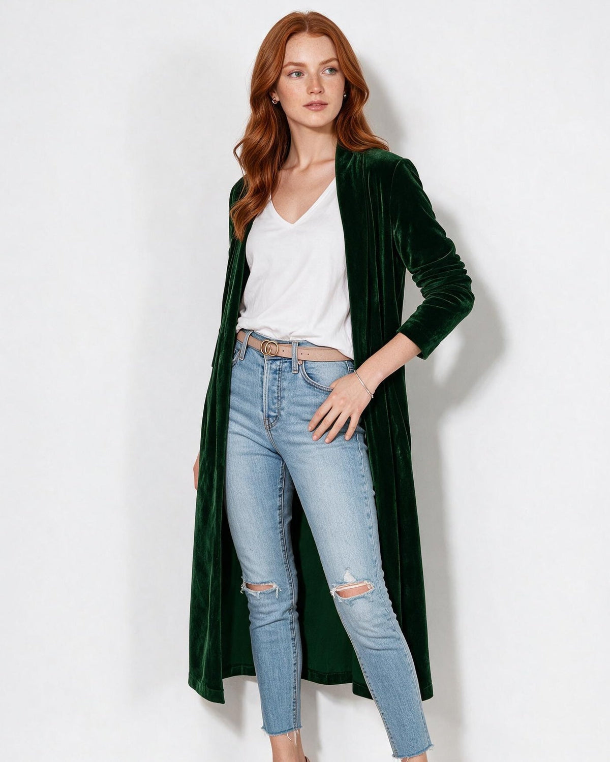 Open Front Shawl Collar Longline Duster Coat