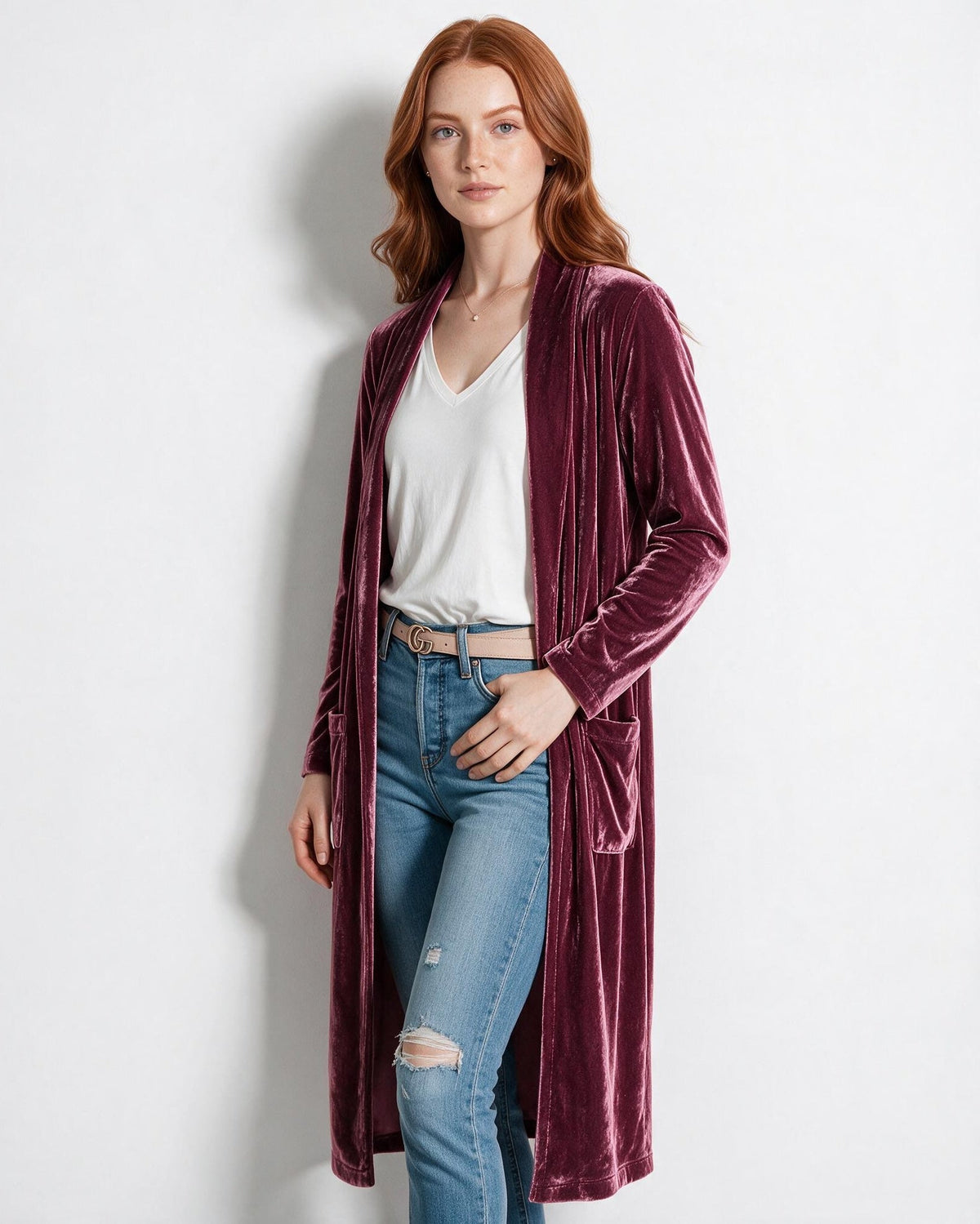 Open Front Shawl Collar Longline Duster Coat