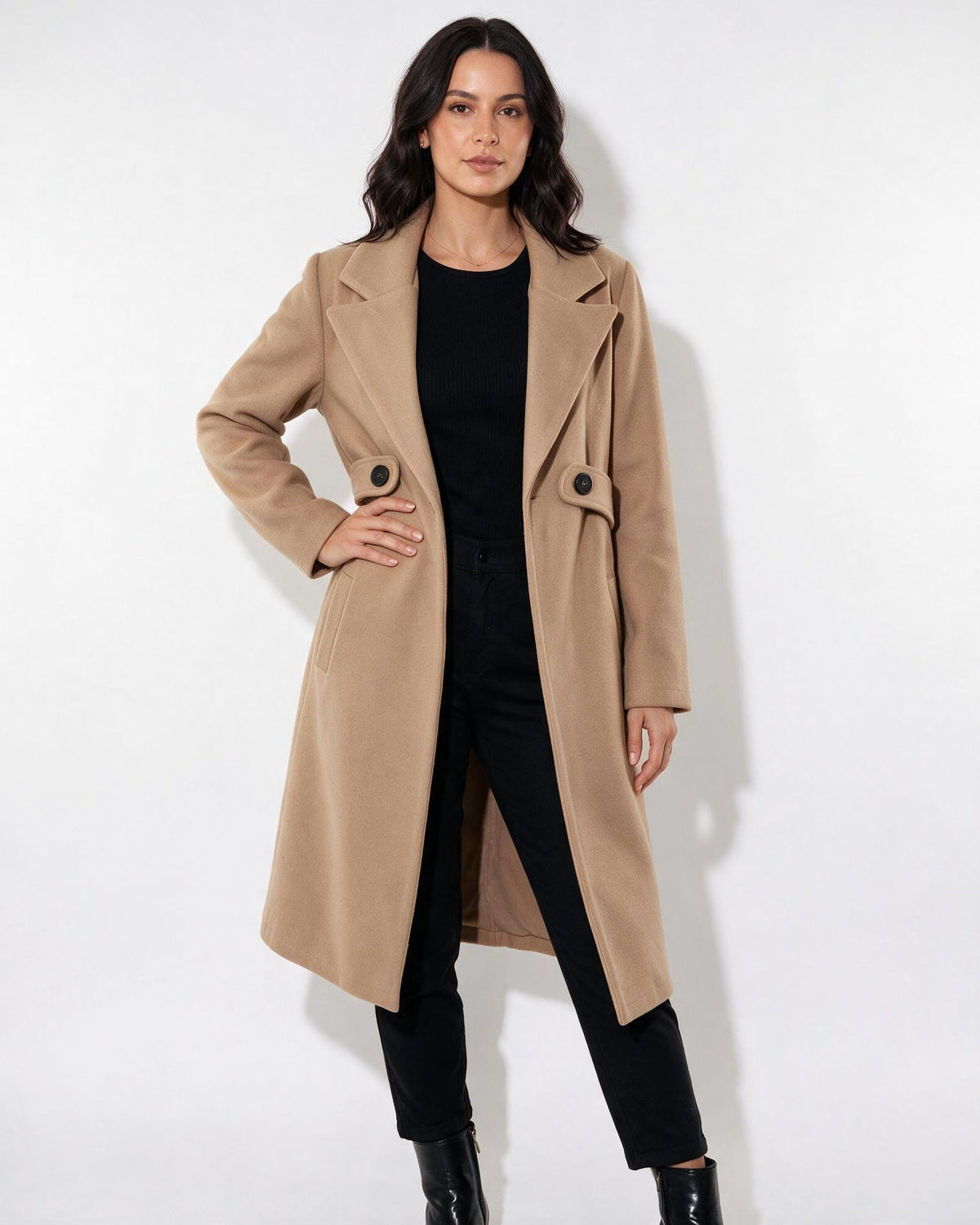 Wool Notch Lapel Tailored Longline Coat