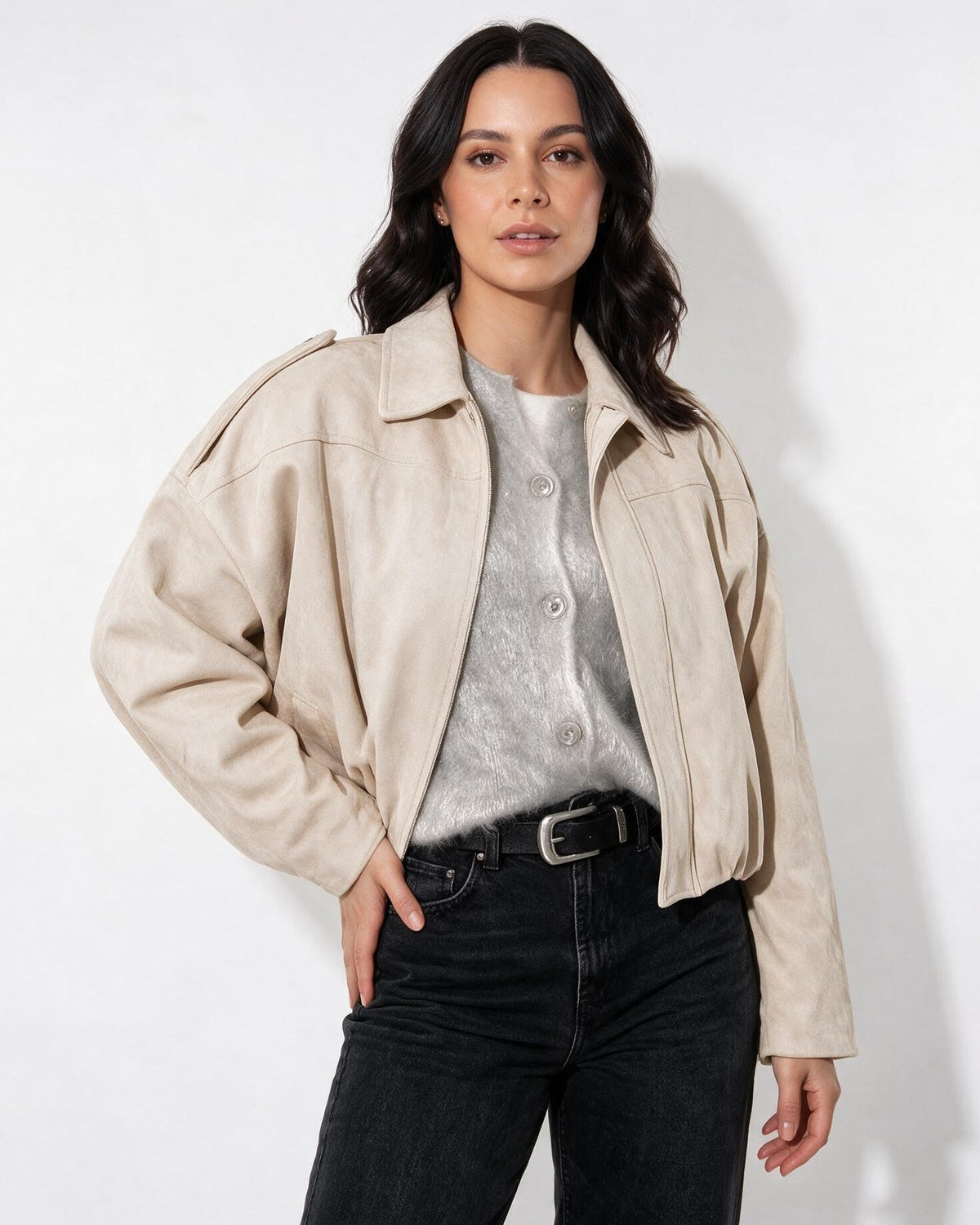 Oversized Cropped Bomber Jacket