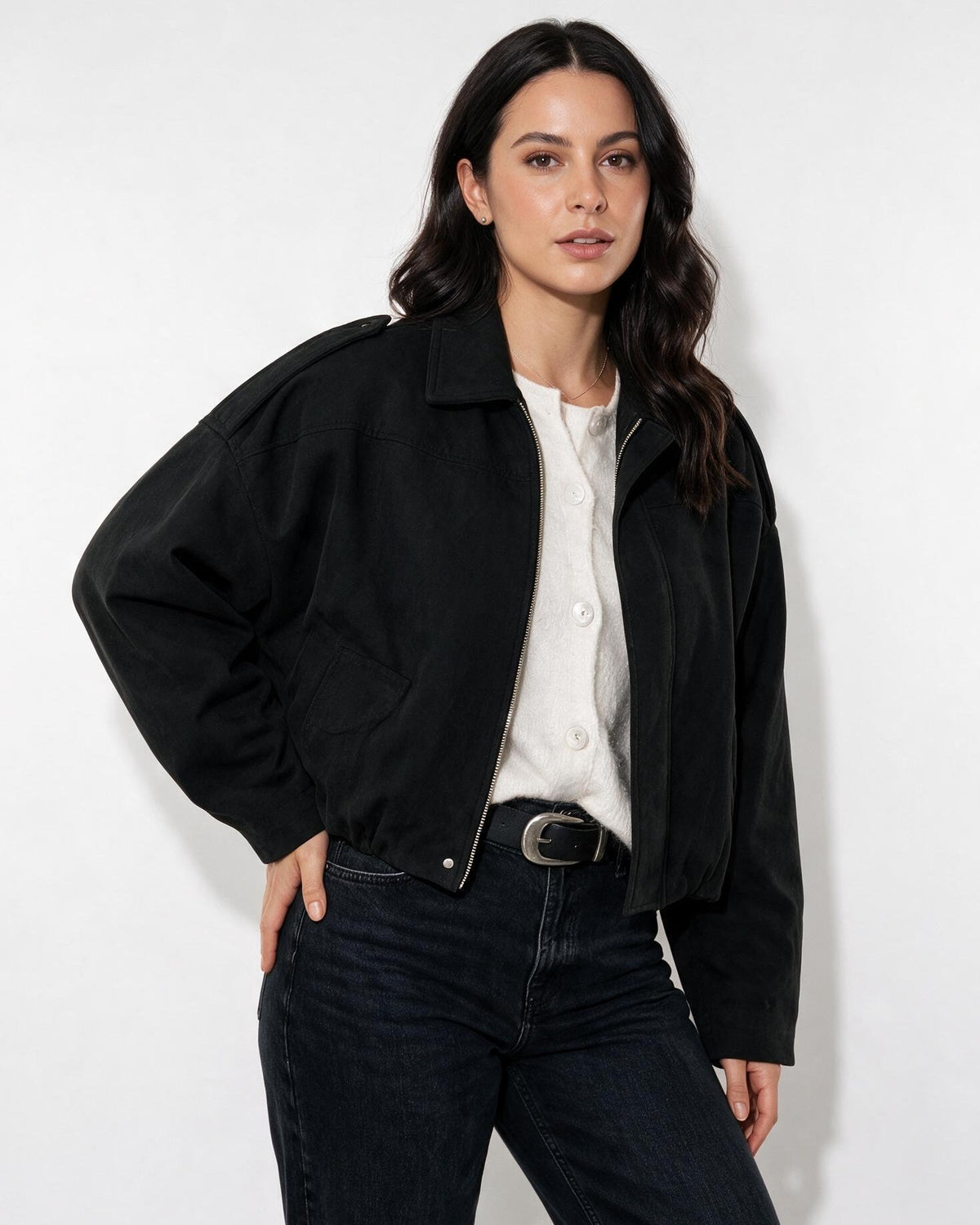 Oversized Cropped Bomber Jacket