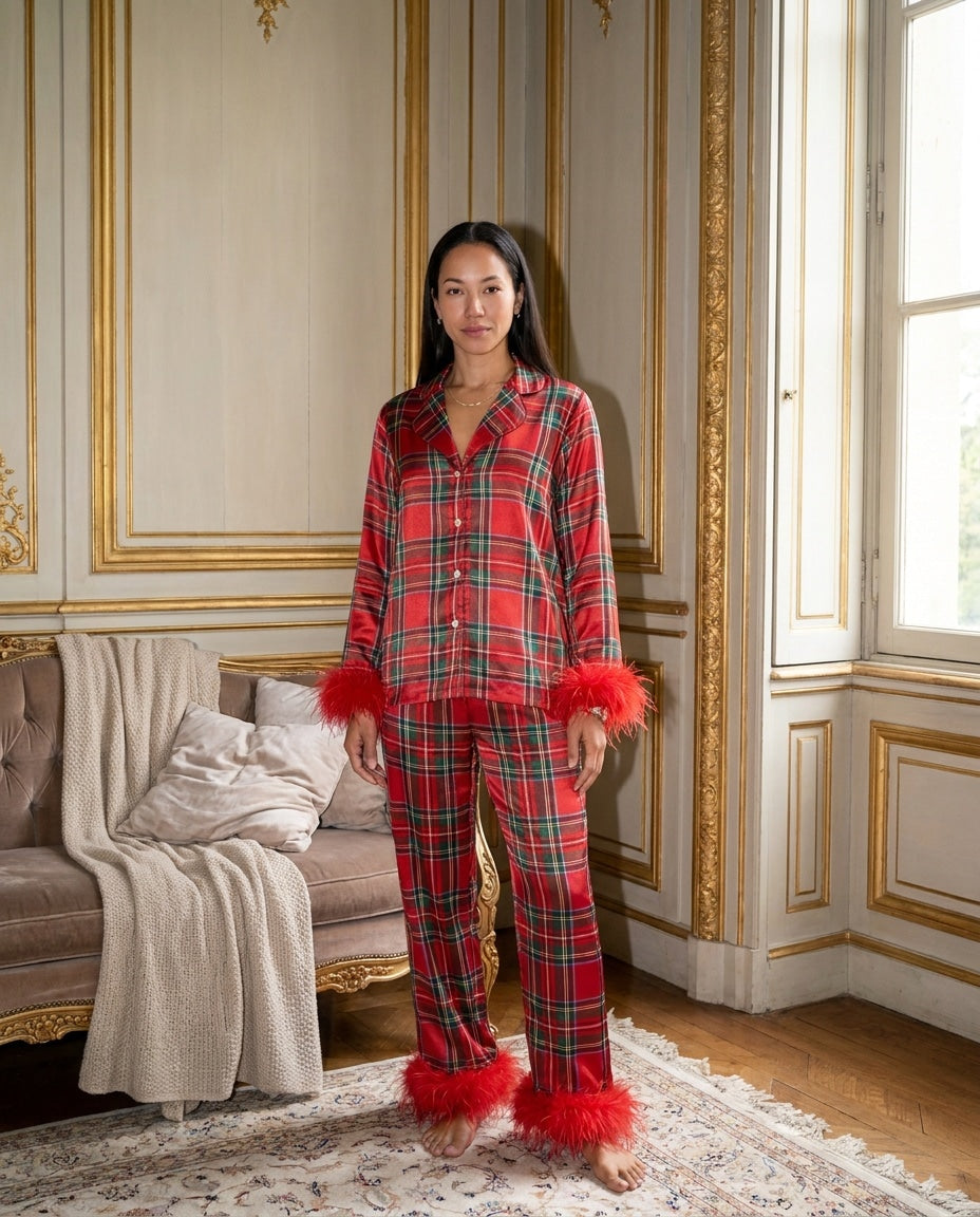 Feather Trim Long Sleeve Pyjama Set