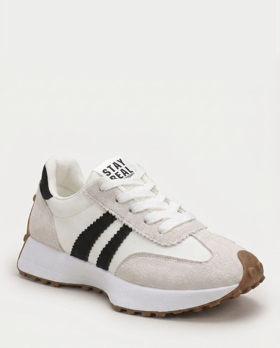 Low-Top Lace-Up Contrast Stripe Trainers
