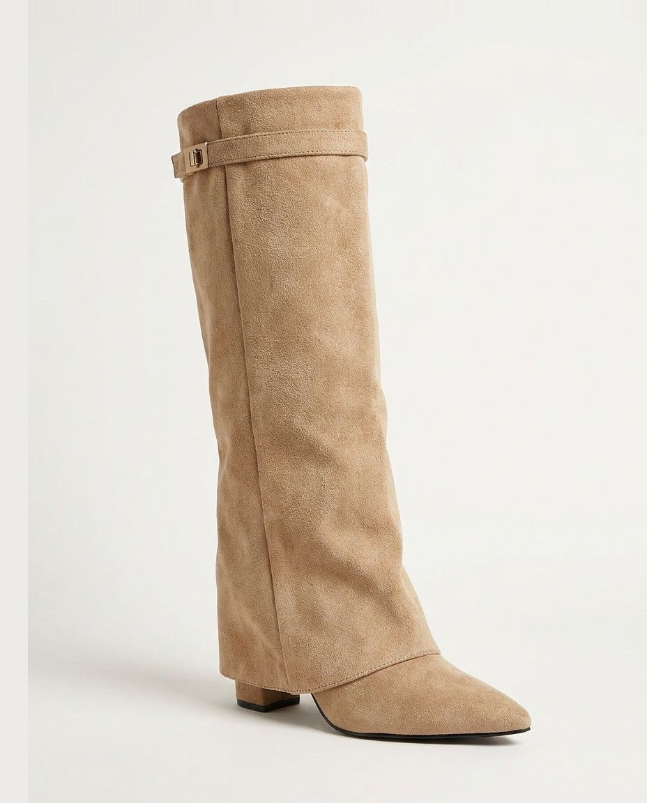 Buckle Strap Fold-Over Knee-High Boots