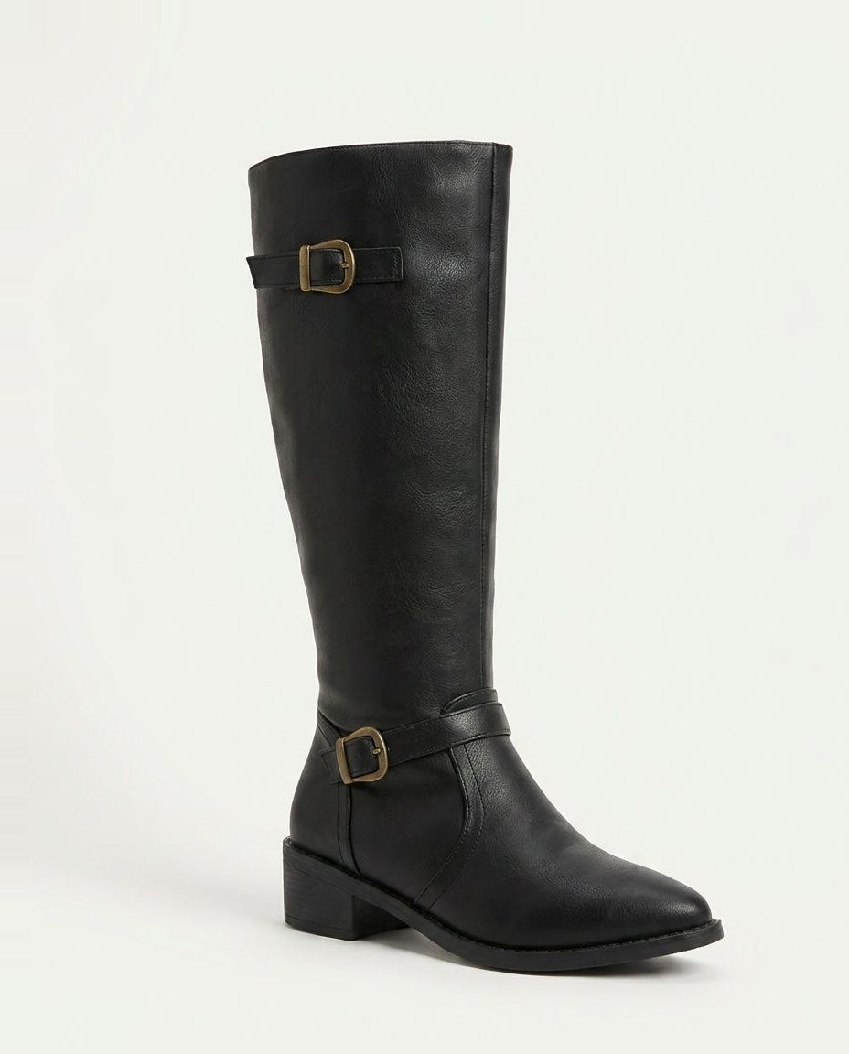 Double Buckle Knee-High Boots