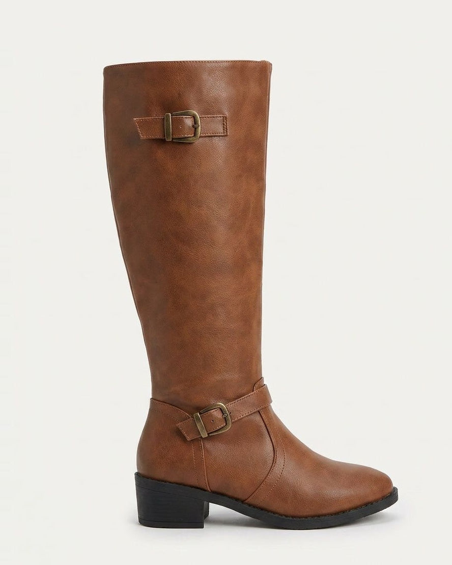 Double Buckle Knee-High Boots