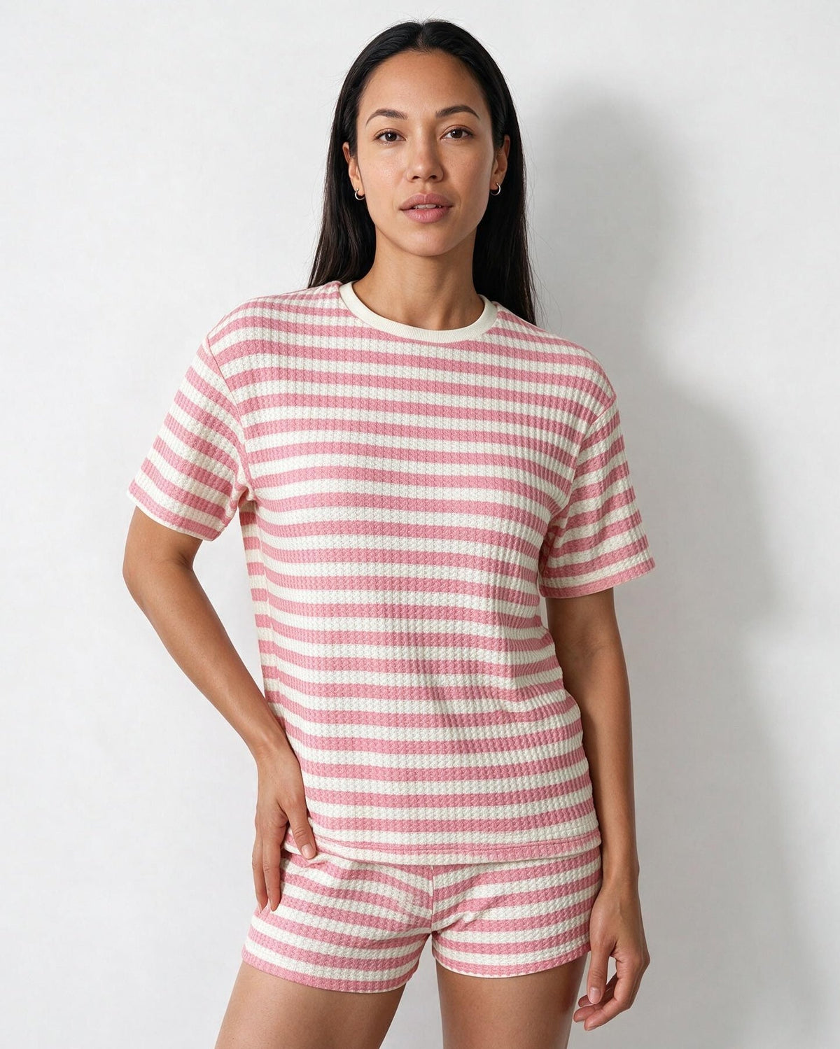 Striped Ribbed Short-Sleeve Loungewear