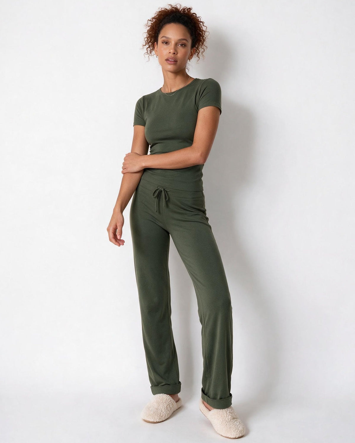 Cropped Drawstring Crew Neck Loungewear