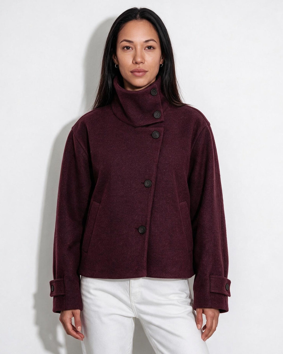 Asymmetric Cropped Funnel Collar Jacket