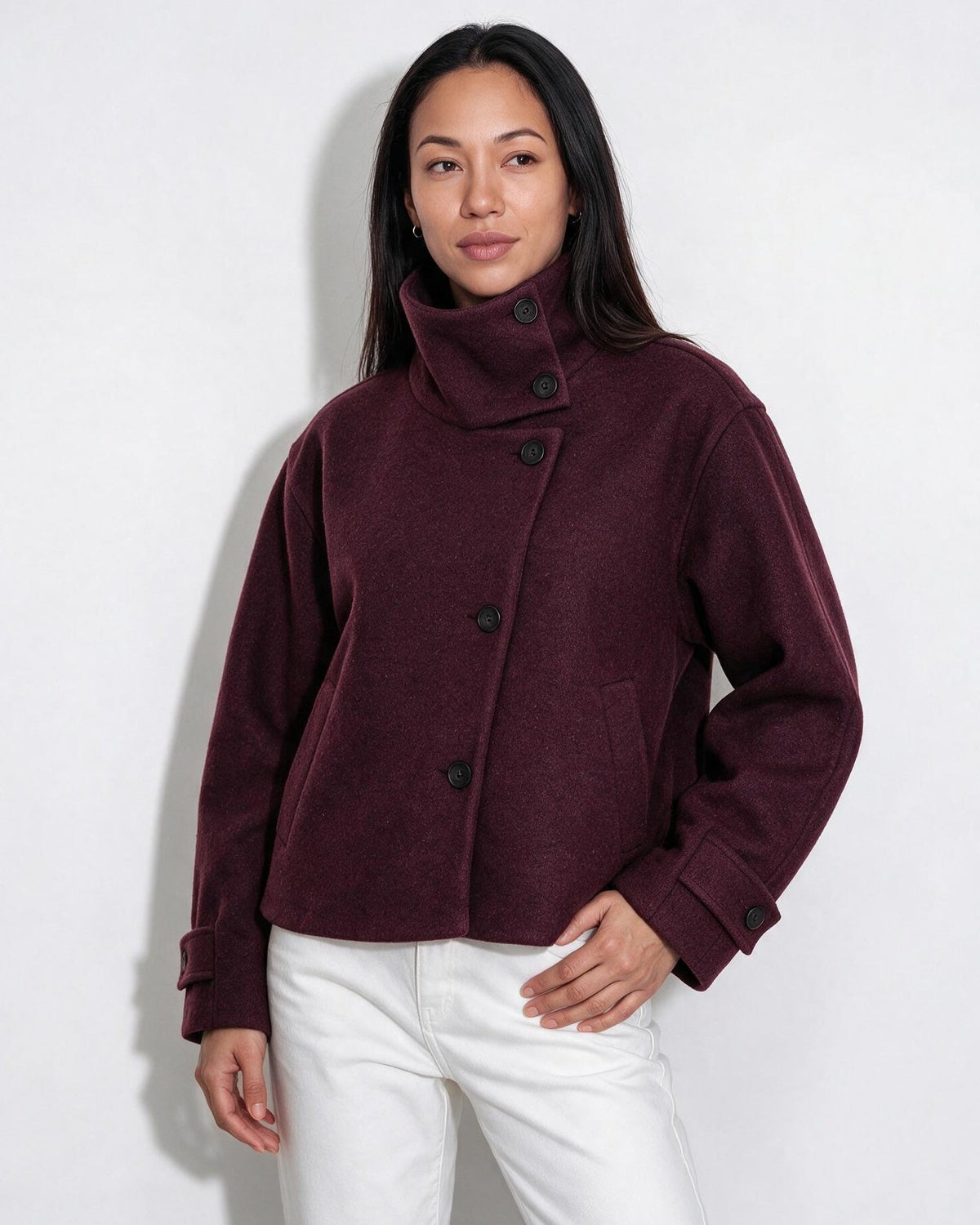 Asymmetric Cropped Funnel Collar Jacket