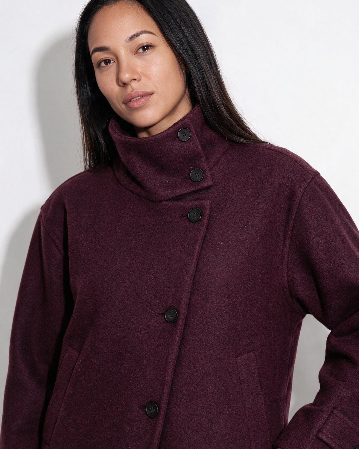 Asymmetric Cropped Funnel Collar Jacket