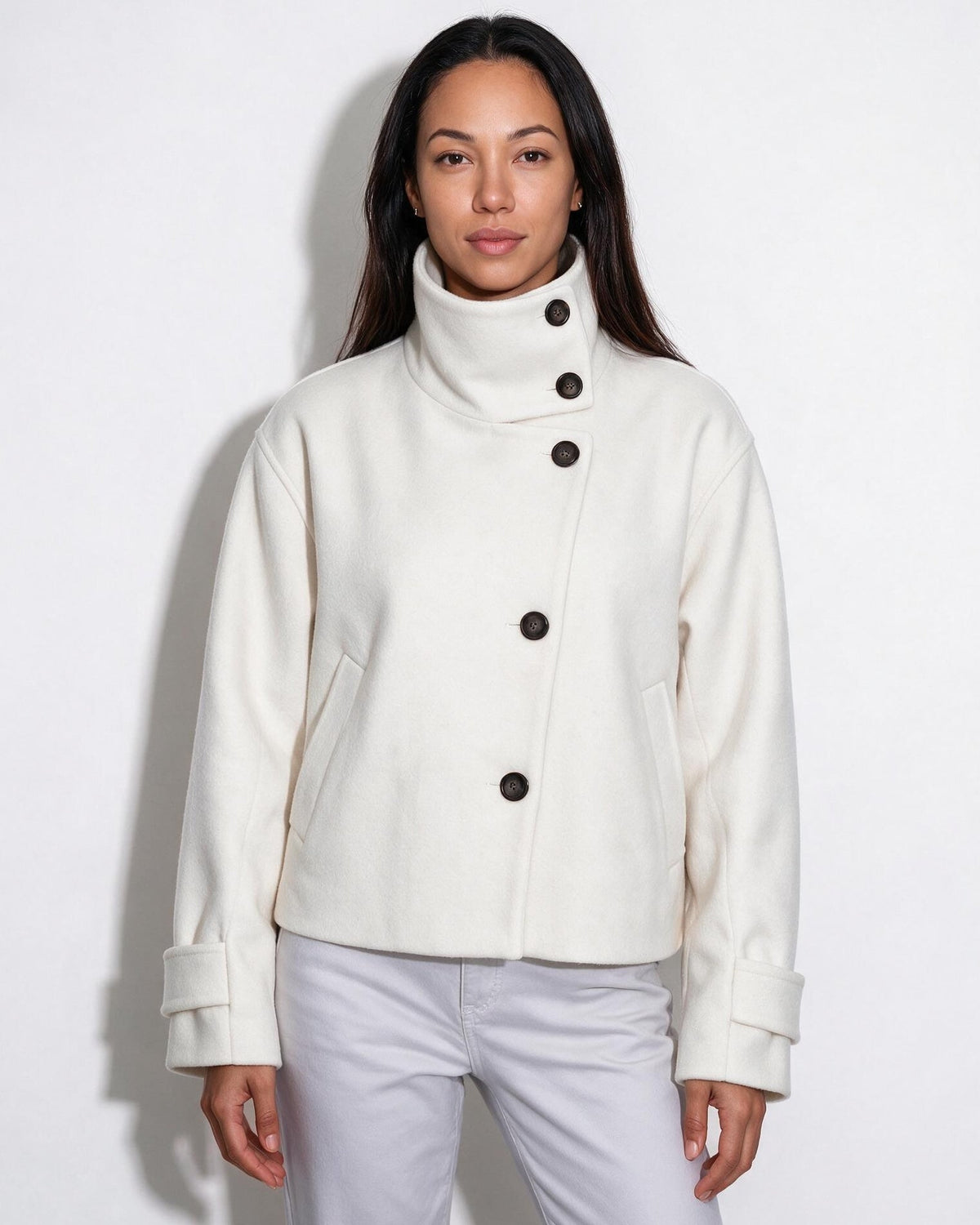 Asymmetric Cropped Funnel Collar Jacket