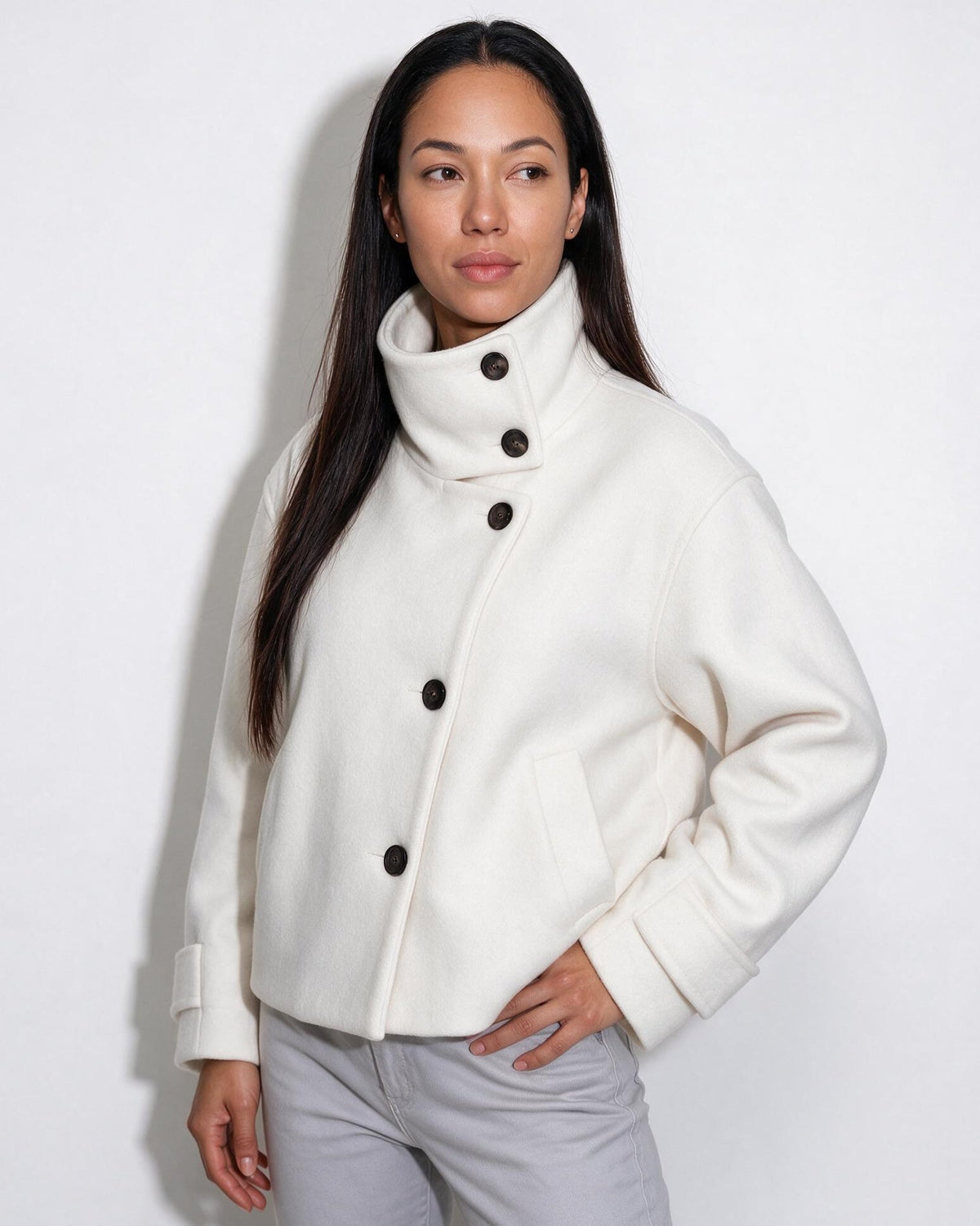 Asymmetric Cropped Funnel Collar Jacket