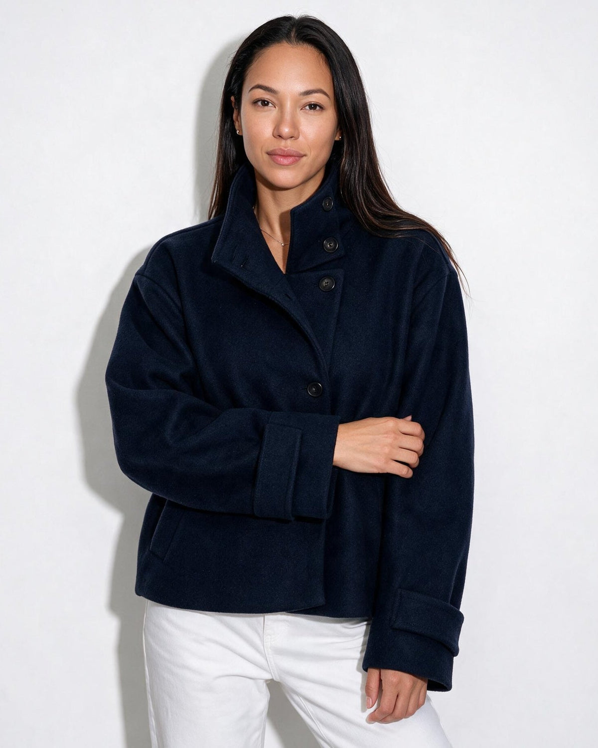 Asymmetric Cropped Funnel Collar Jacket
