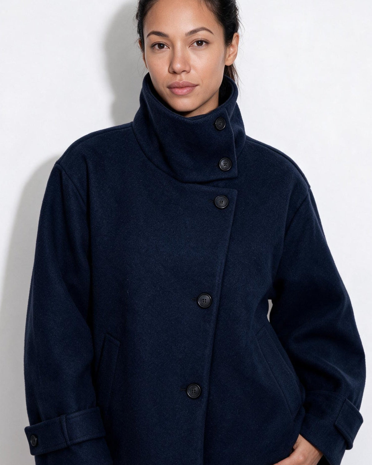 Asymmetric Cropped Funnel Collar Jacket