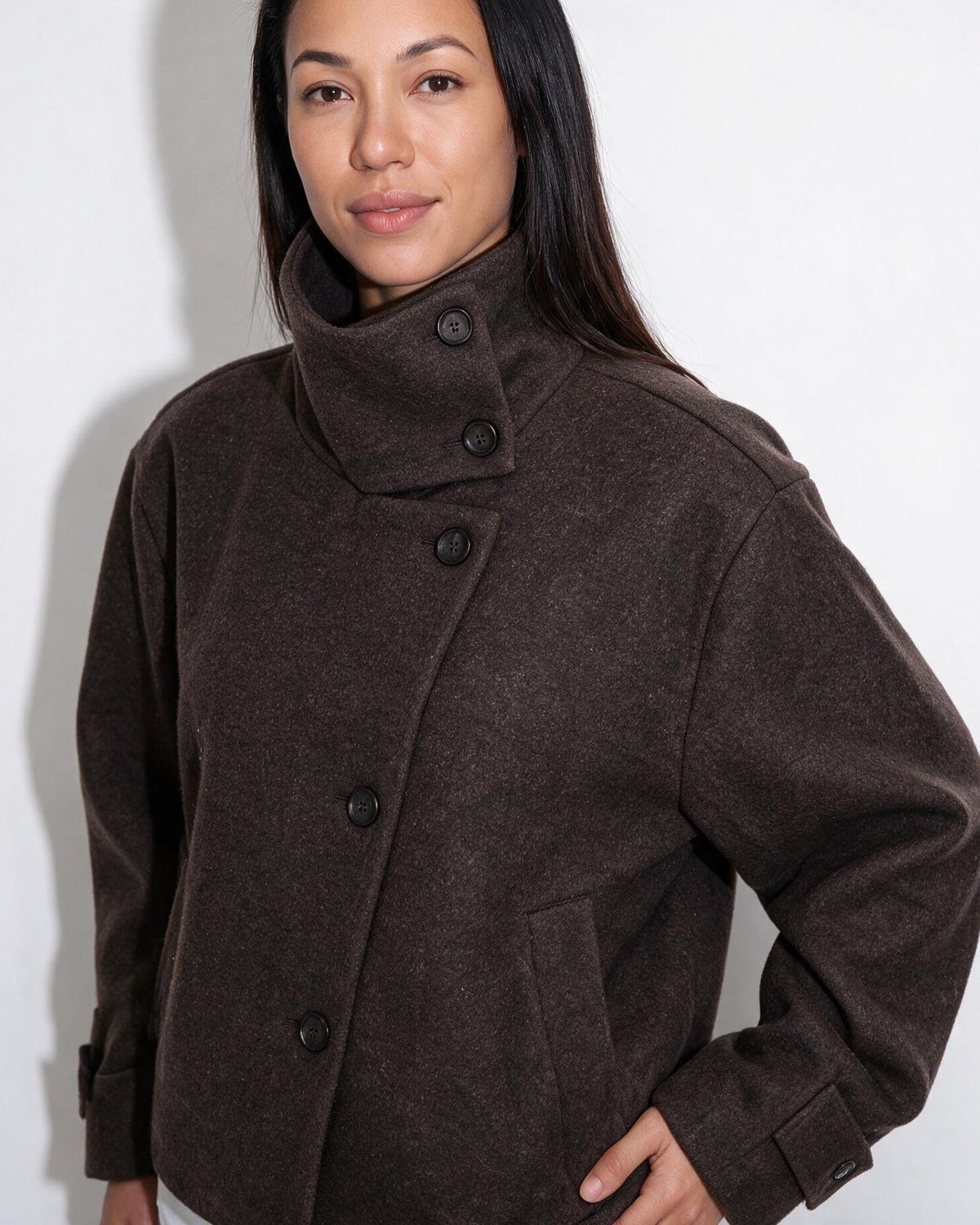Asymmetric Cropped Funnel Collar Jacket