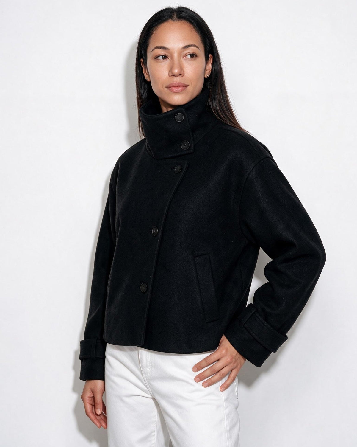 Asymmetric Cropped Funnel Collar Jacket