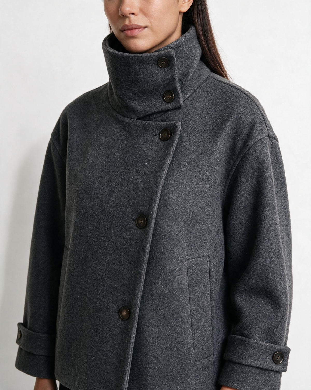 Asymmetric Cropped Funnel Collar Jacket