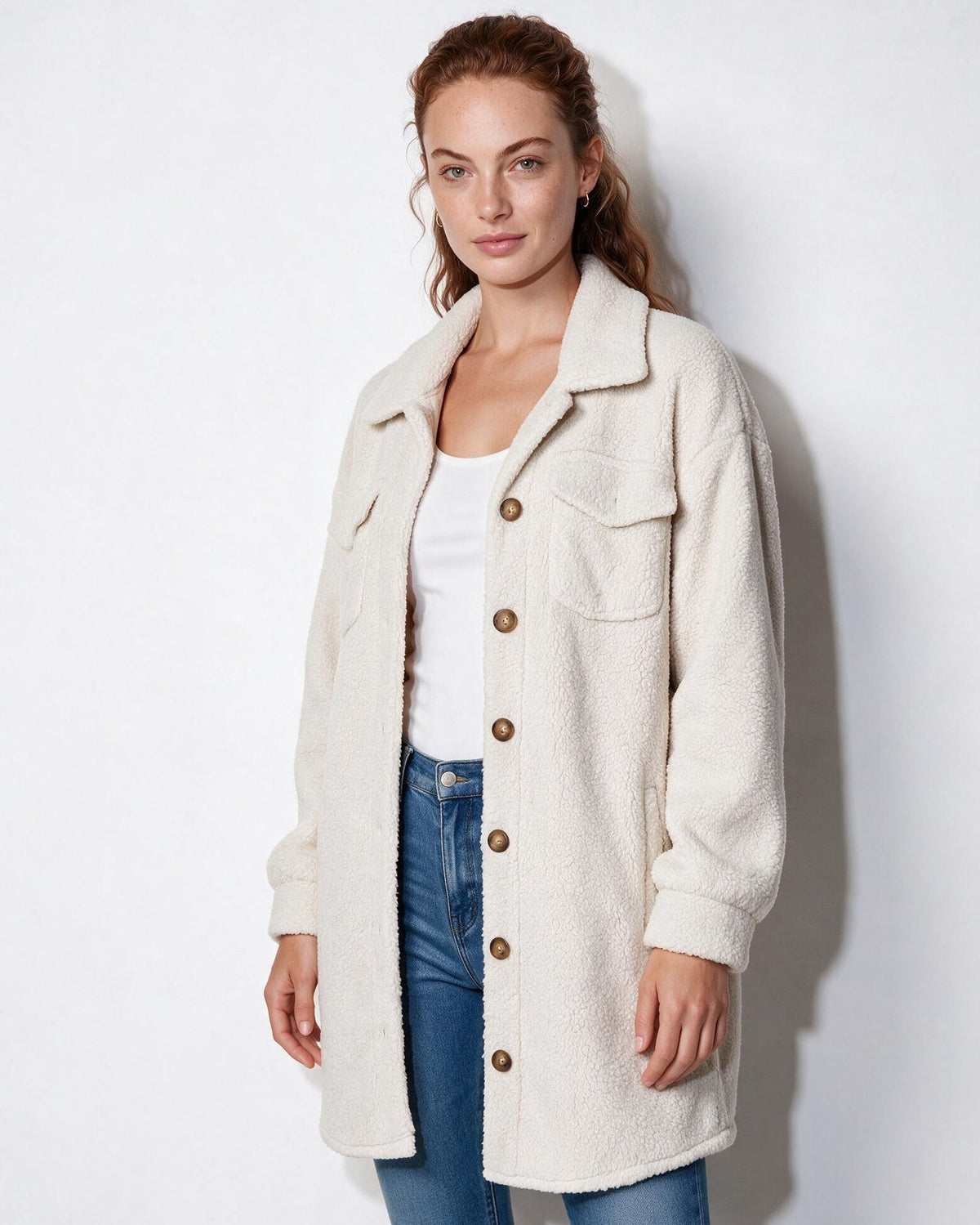 Teddy Longline Button-Front Coat