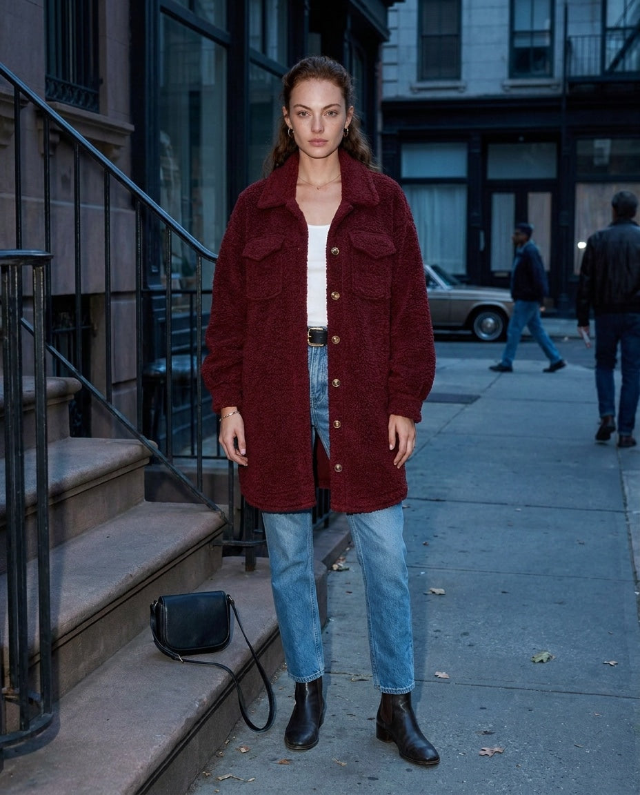 Teddy Longline Button-Front Coat