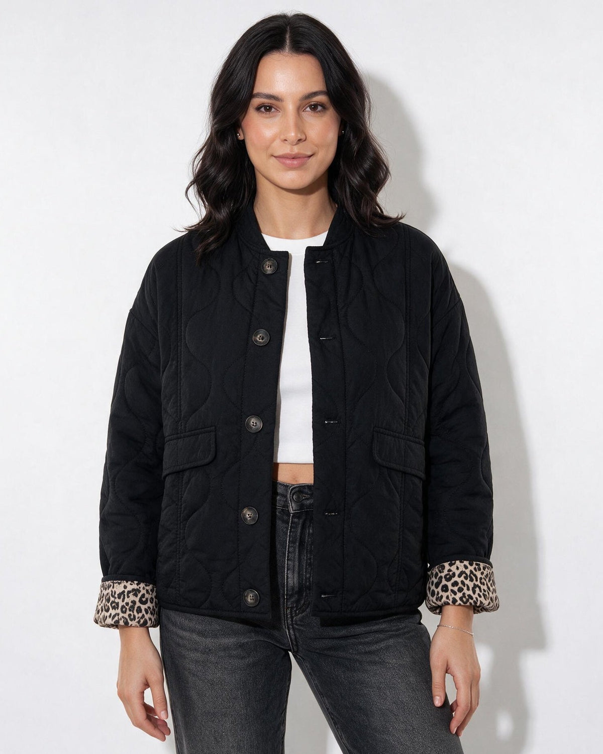 Contrast Leopard Print Cuff Jacket