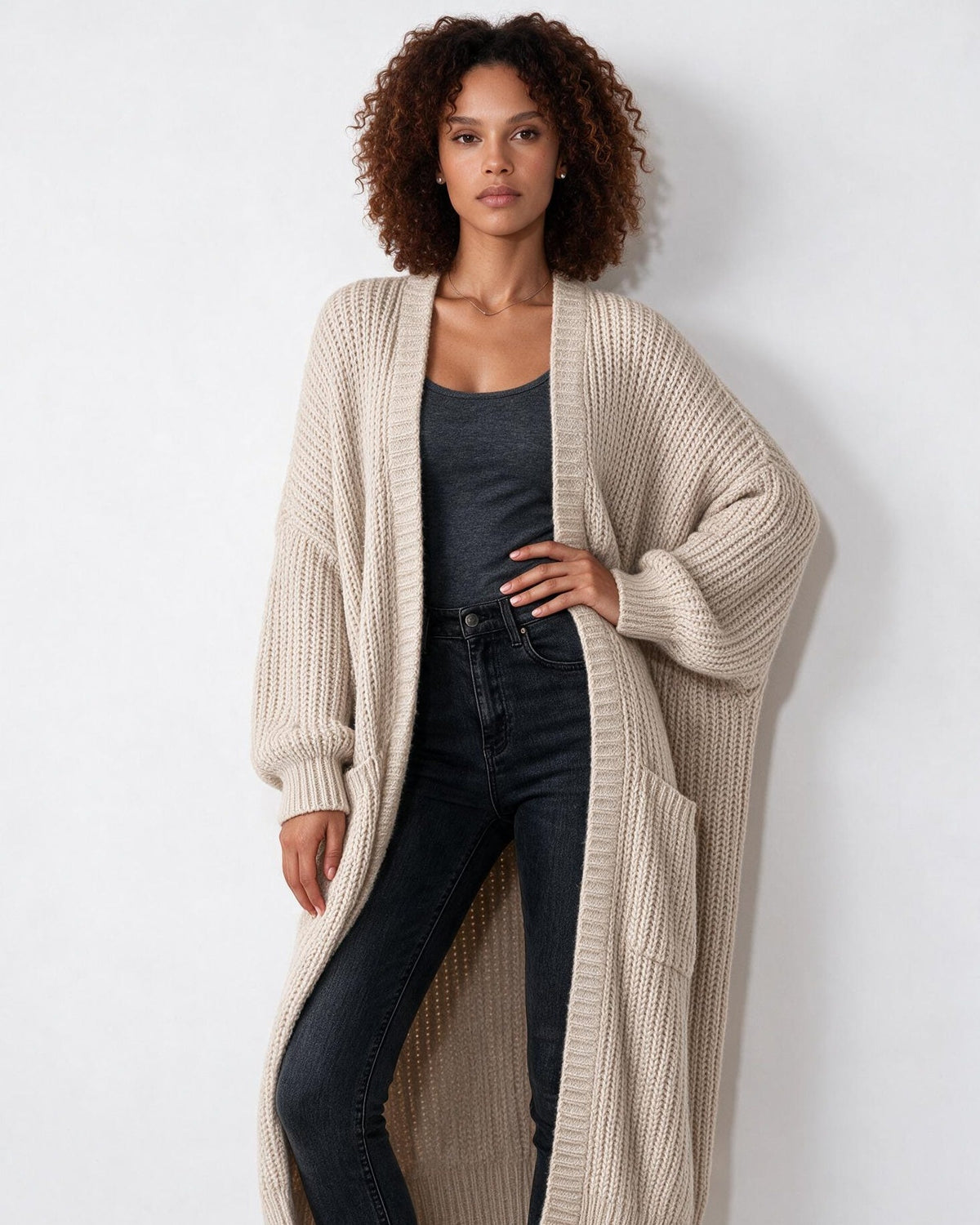 Oversized Open-Front Longline Cardigan