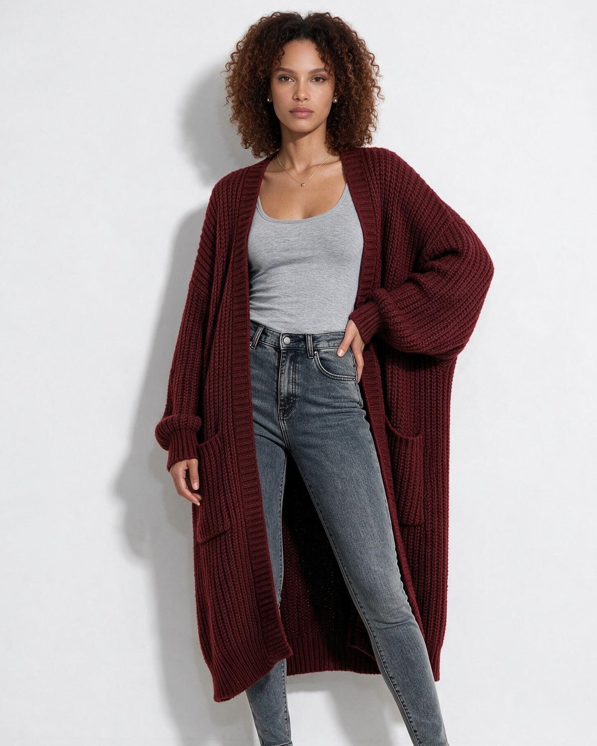 Oversized Open-Front Longline Cardigan