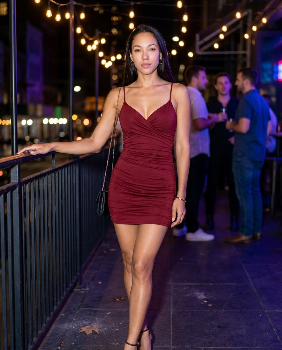 Ruched Wrap Bodycon Mini Dress