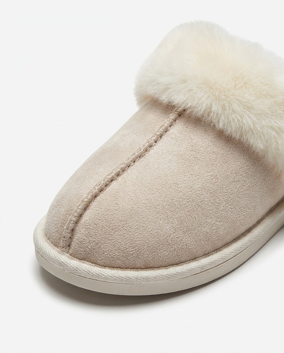 Fluffy Trim Scuff Slippers