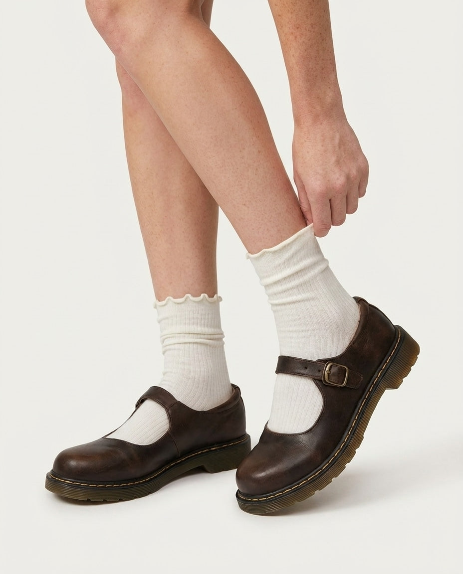 Buckle Strap Leather Mary Jane Flats