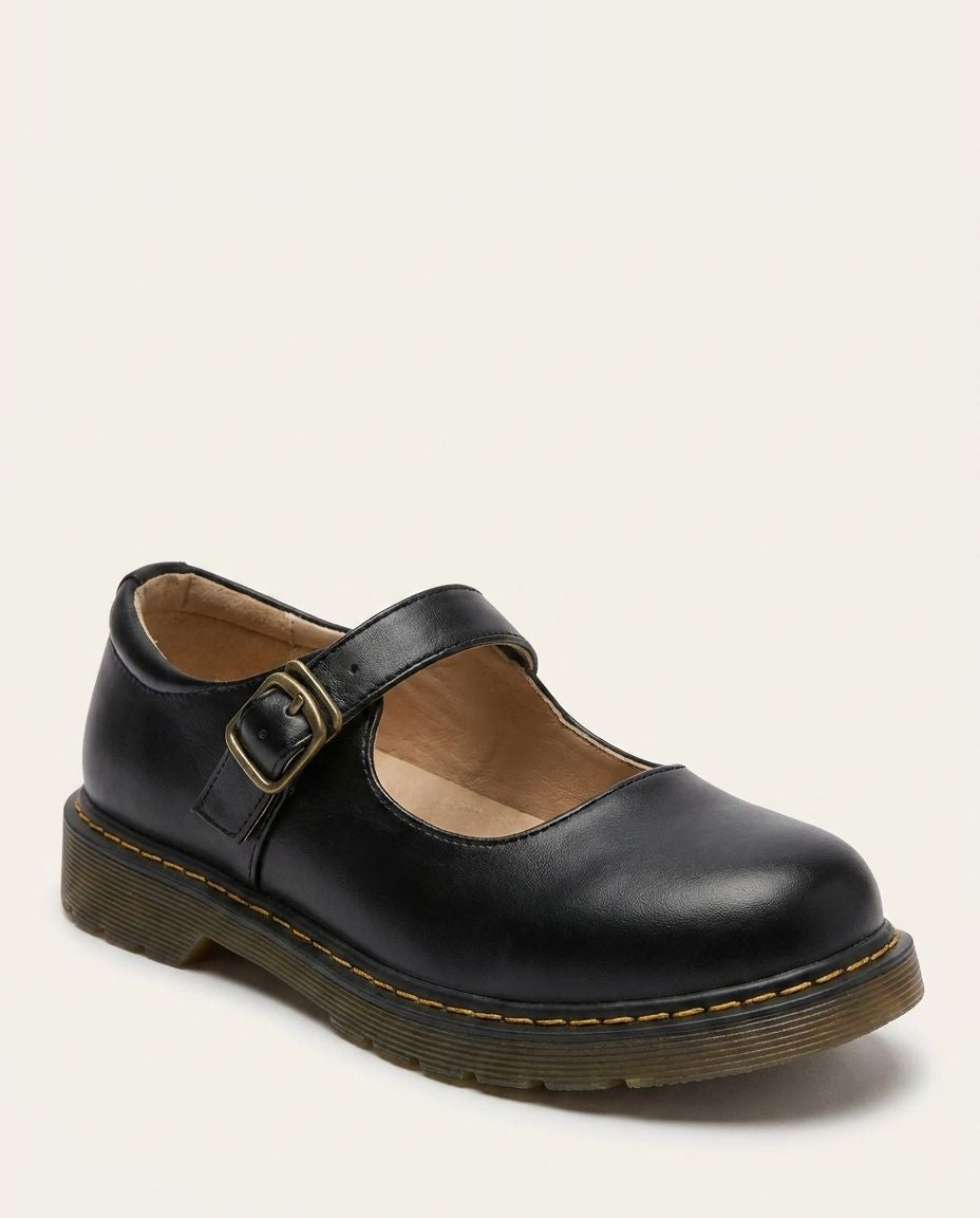 Buckle Strap Leather Mary Jane Flats