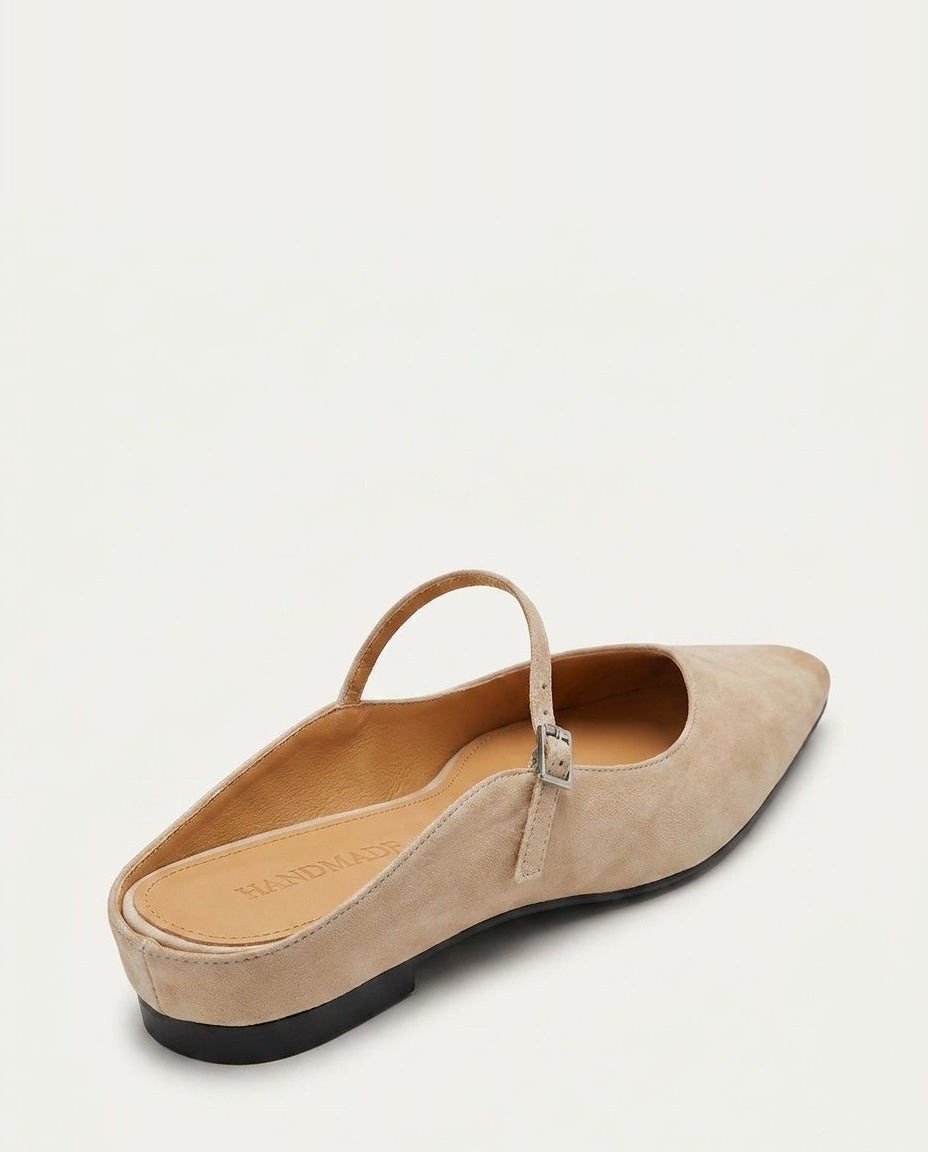 Leather Buckle Strap Mule Flats