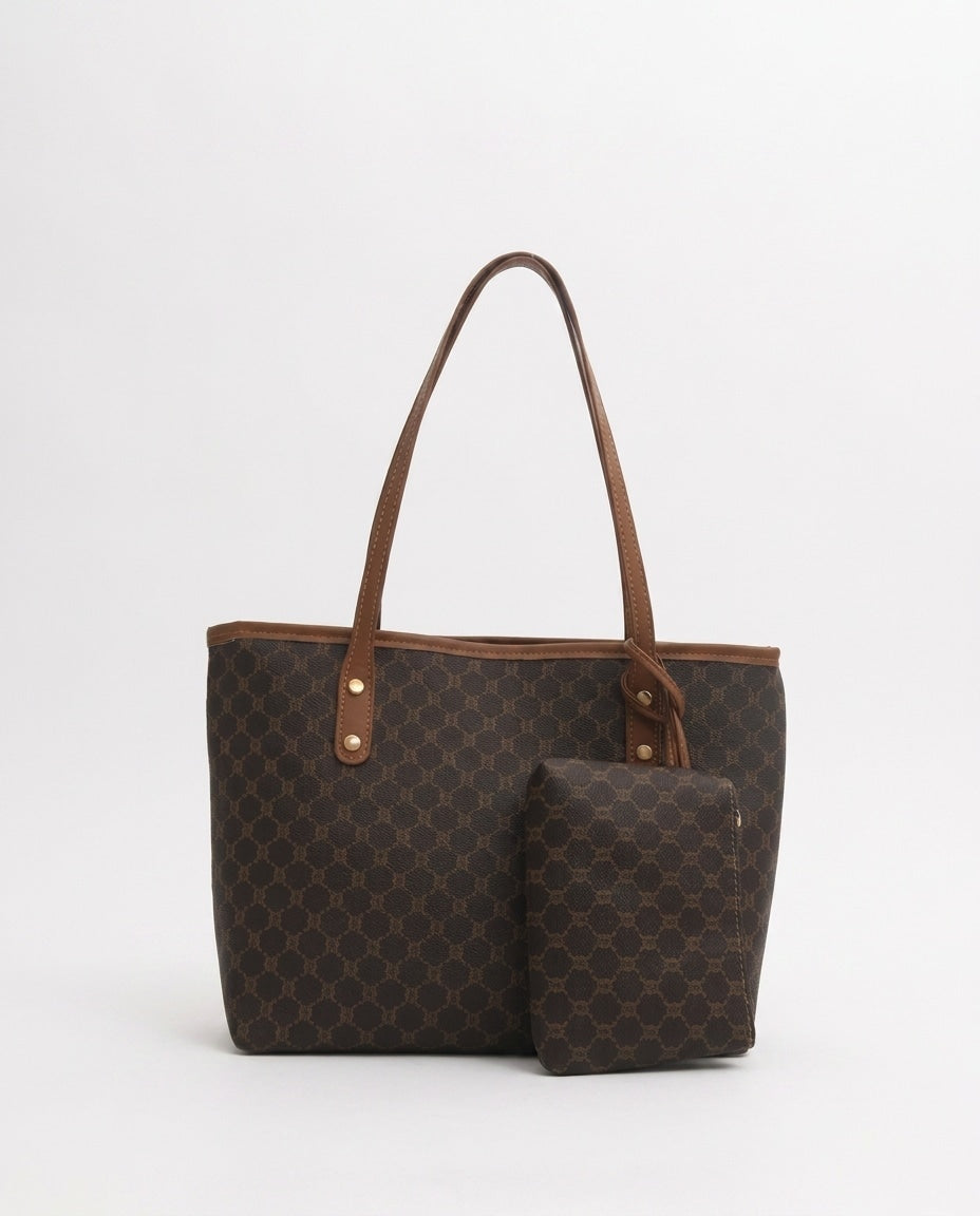 Monogram Print Structured Shoulder Bag