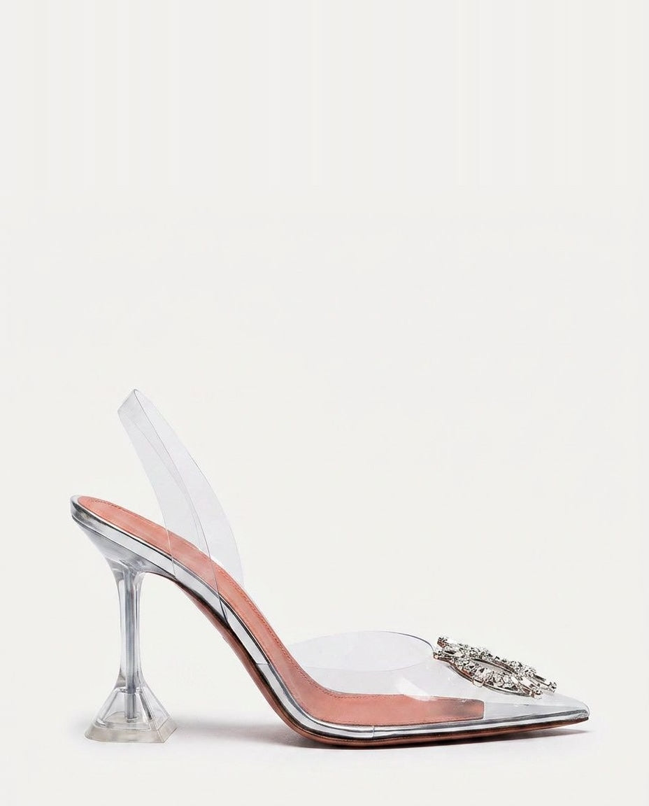 Crystal Buckle Pointed-Toe Slingback Heels