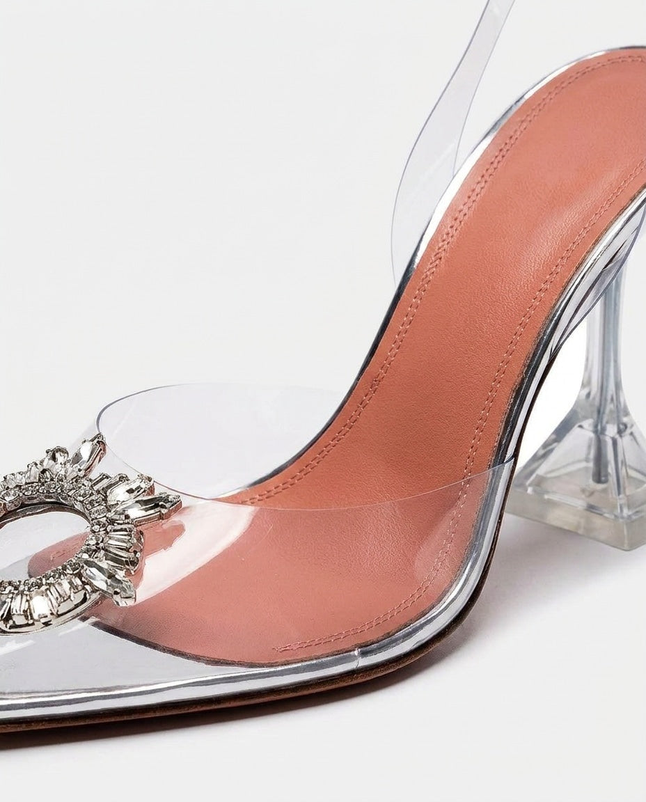 Crystal Buckle Pointed-Toe Slingback Heels