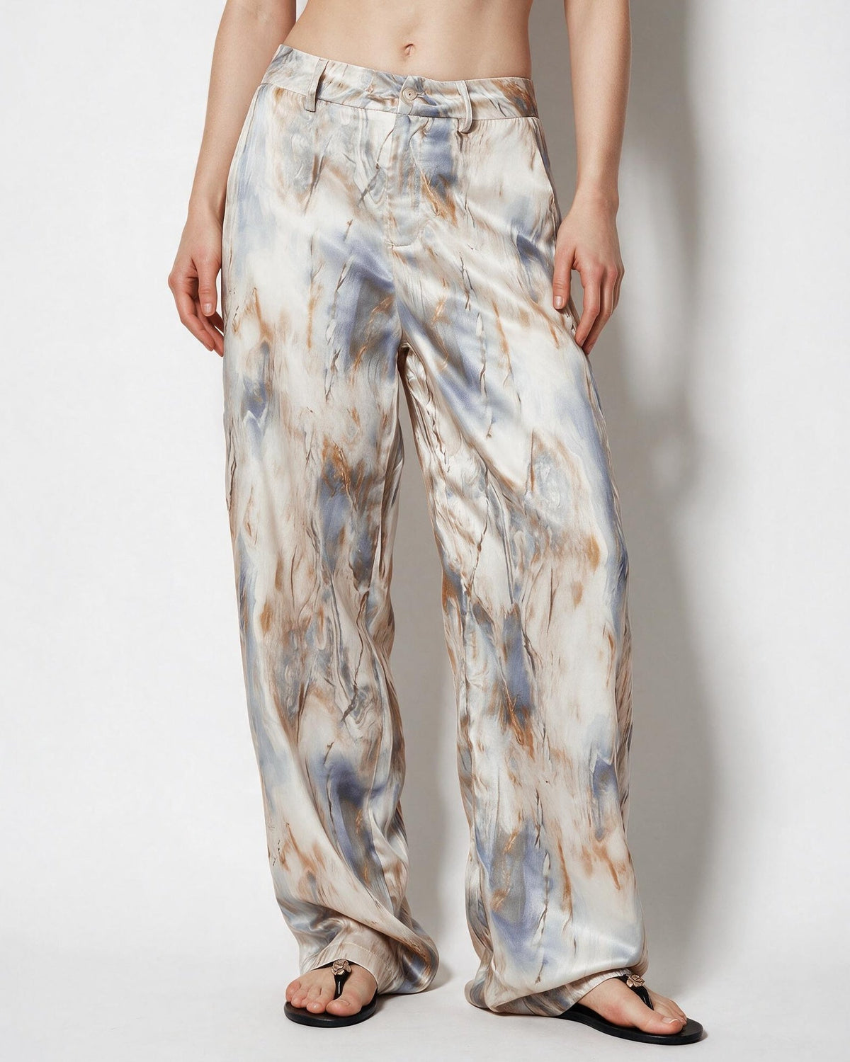 Marble Print Wide-Leg Trousers