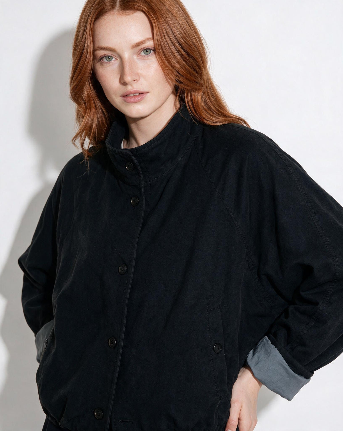 Funnel Neck Drawstring Hem Cropped Jacket
