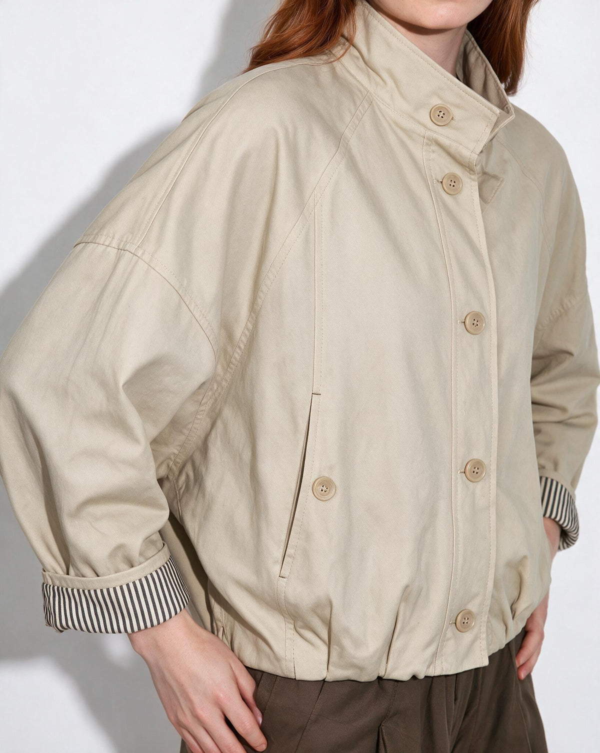 Funnel Neck Drawstring Hem Cropped Jacket